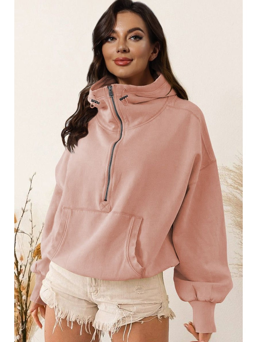 Women Zip-Up Dropped Shoulder Hoodie nicholesgifts