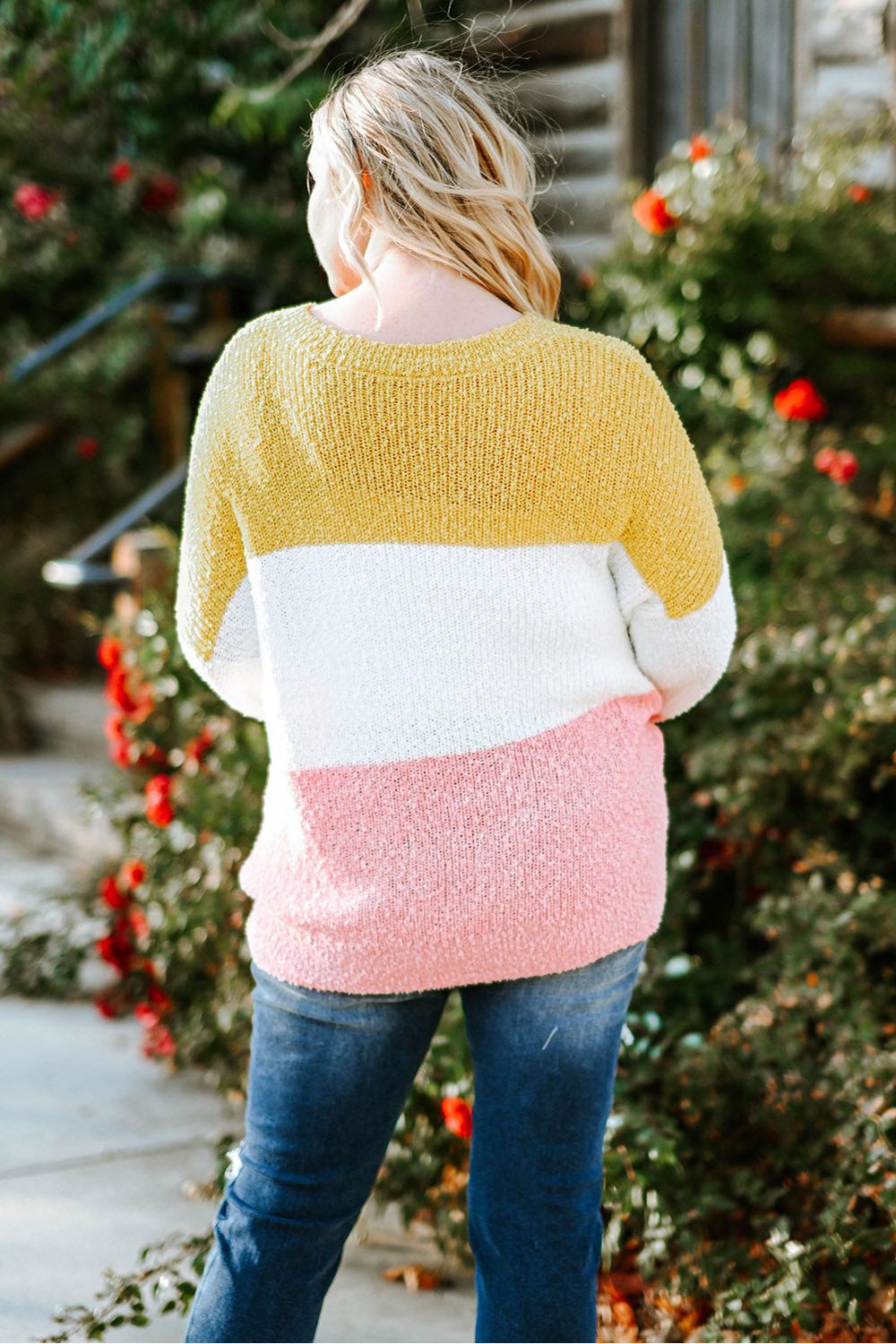 Plus Size Women Color Block Round Neck Sweater