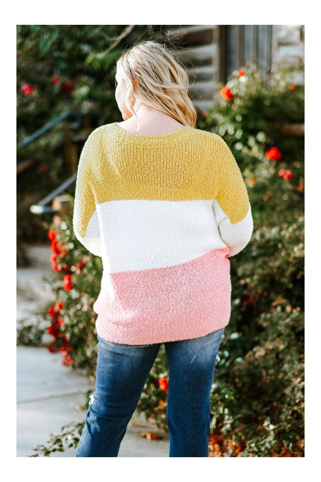 Plus Size Women Color Block Round Neck Sweater nicholesgifts