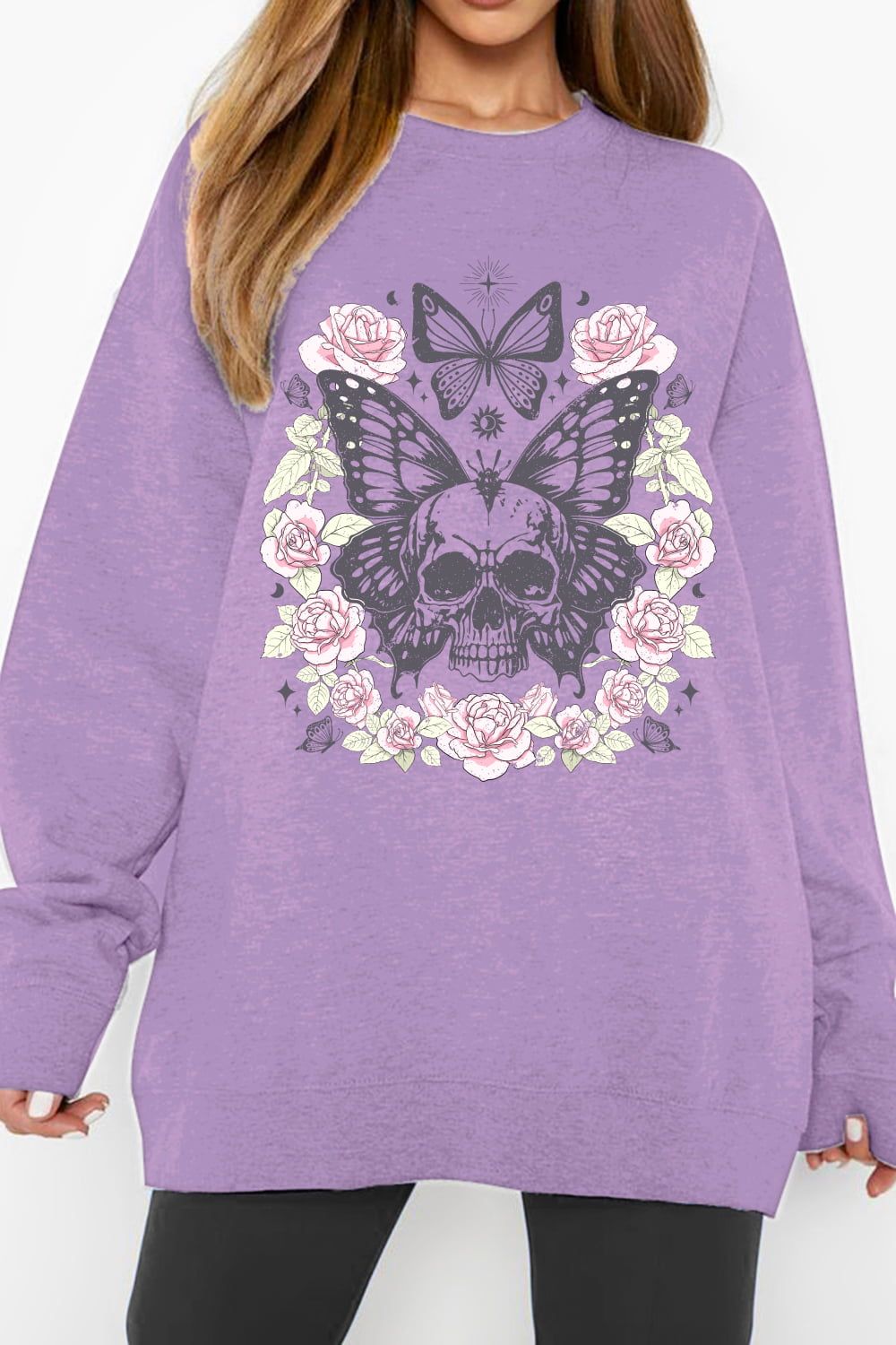 Women Simply Love Full Size Skull Butterfly Dusty Purple Graphic Sweatshirt