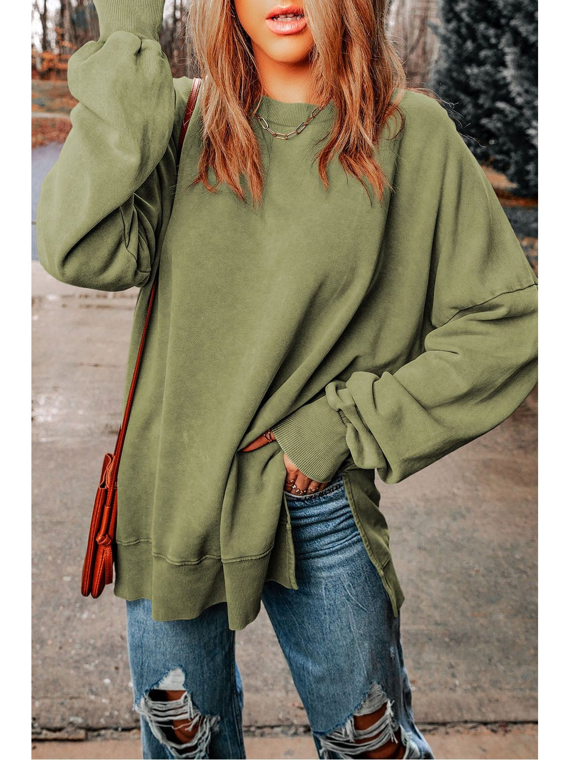 Women Dropped Shoulder Round Neck Long Sleeve Blouse nicholesgifts