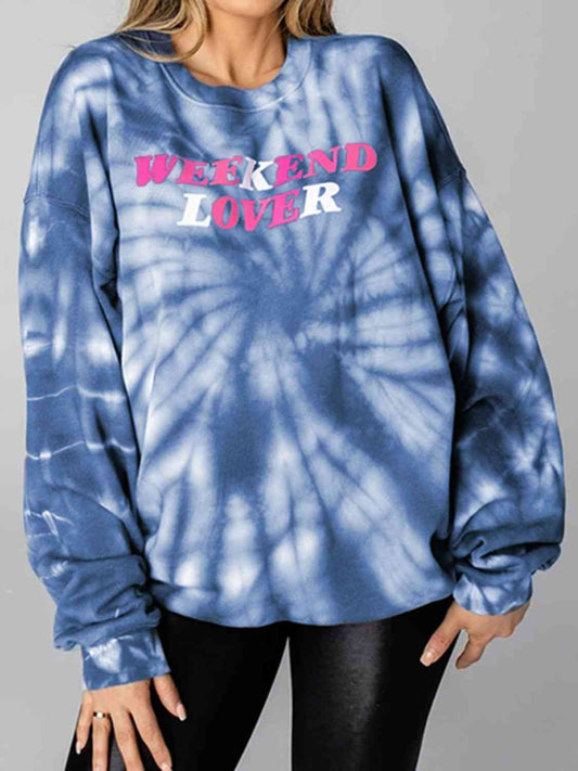 Women Weekend Lover Graphic Tie-Dye Sweatshirt nicholesgifts