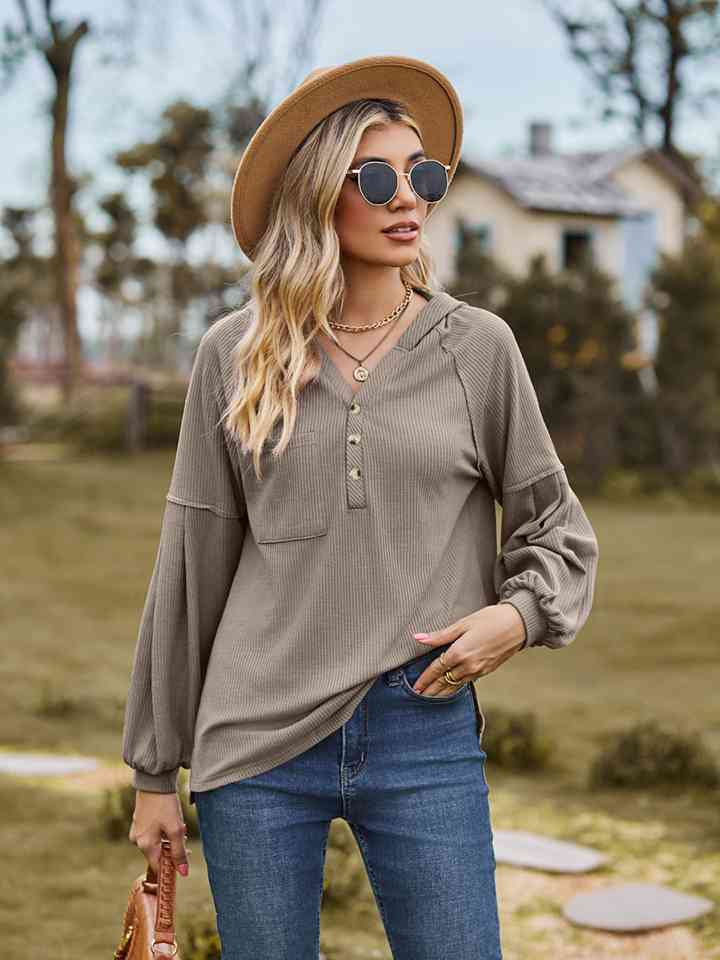 Women Dropped Shoulder Button-Down Hoodie nicholesgifts