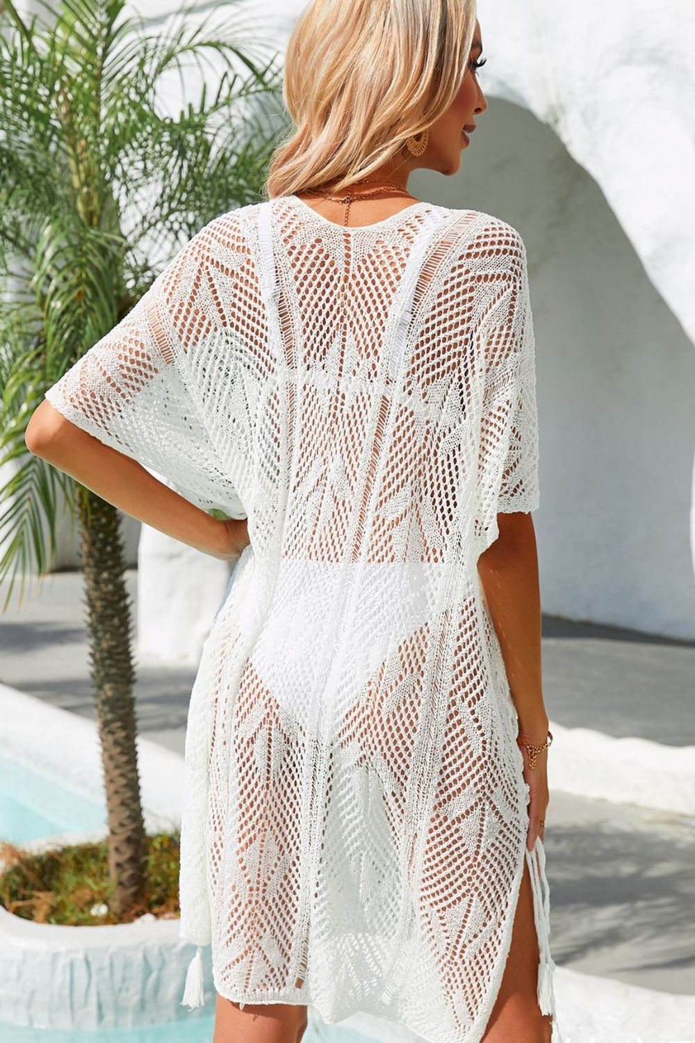 Women Side Slit Tassel Openwork Cover-Up Dress nicholesgifts