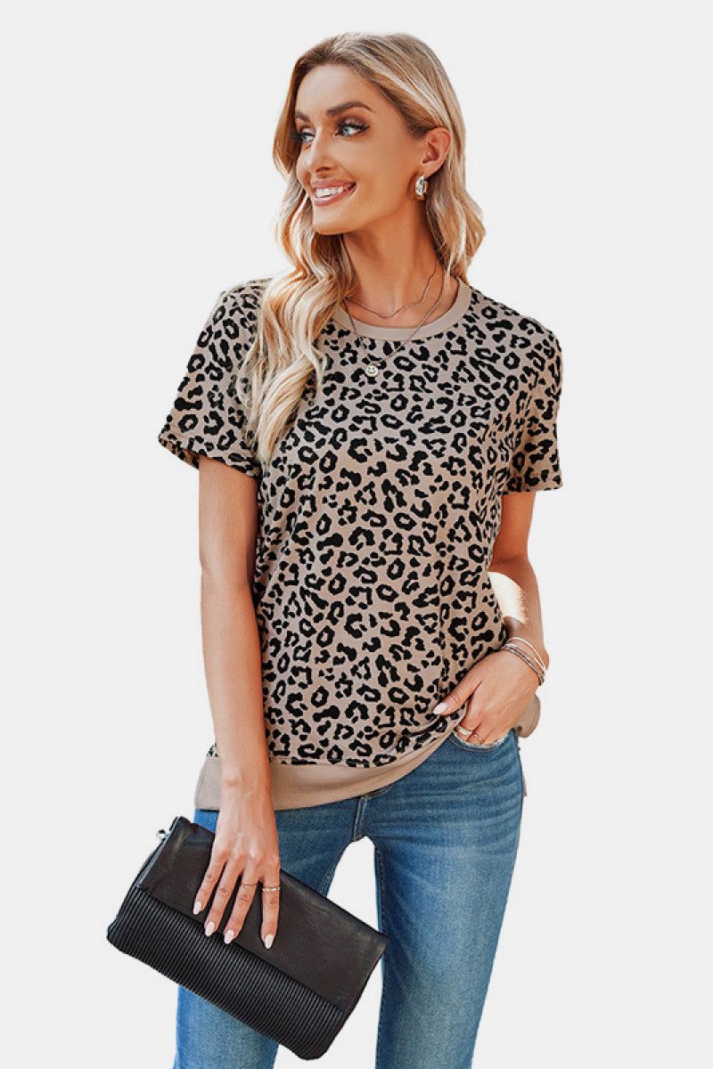 Women Leopard Print Short Sleeve Tee Shirt - NicholesGifts.online