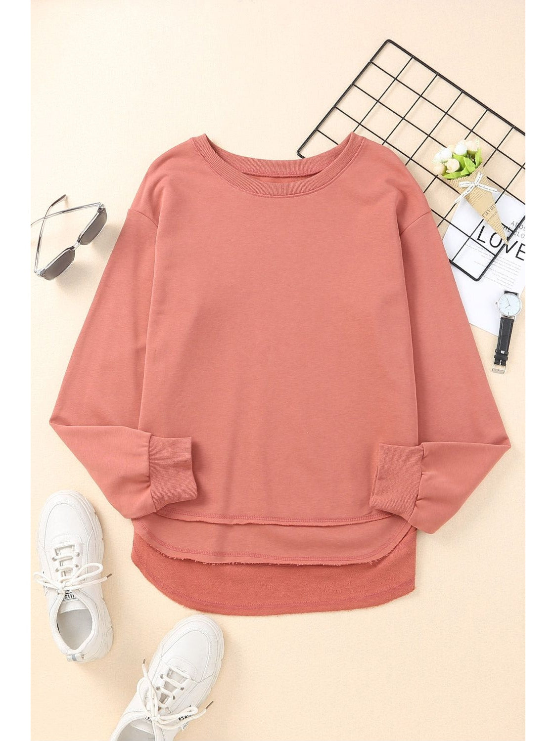 Women Side Slit Drop Shoulder Sweatshirt nicholesgifts