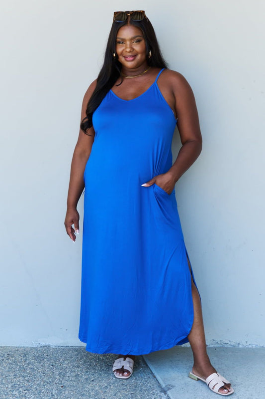  Full Size Women Cami Side Slit Maxi Dress in Royal Blue - NicholesGifts.online