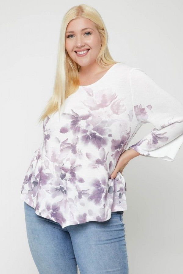 Women Print Top Featuring A Round Neckline And 3/4 Bell Sleeves - NicholesGifts.online