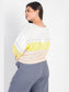 Plus Size Women White & Lemon Knit Stripe Long Sleeve Top nicholesgifts
