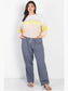 Plus Size Women White & Lemon Knit Stripe Long Sleeve Top nicholesgifts