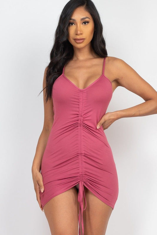 Women Adjustable Ruched Front Detail Mini Dress - NicholesGifts.online