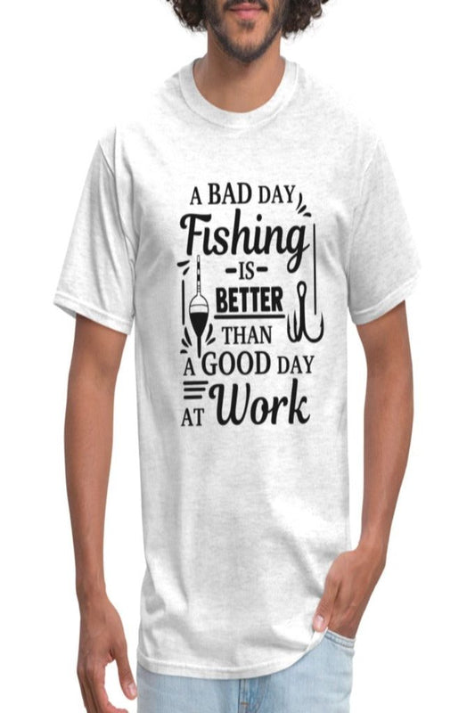 Men A Bad Day Fishing Is Better Than a Good Day at Work Short Sleeve T-Shirt - NicholesGifts.online