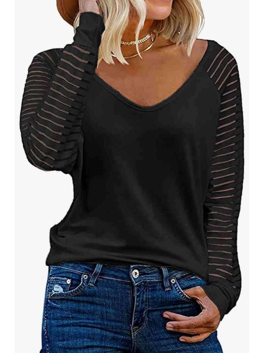 Women V-Neck Long Raglan Sleeve Top nicholesgifts