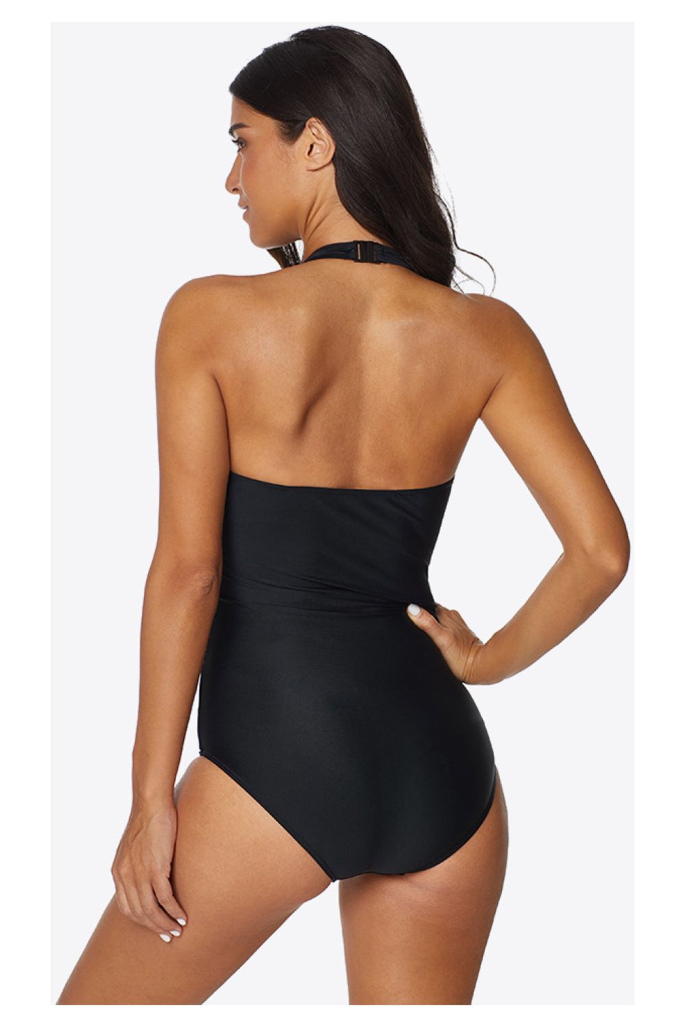 Women Striped Cutout Spliced Mesh Halter Neck One-Piece Swimsuit