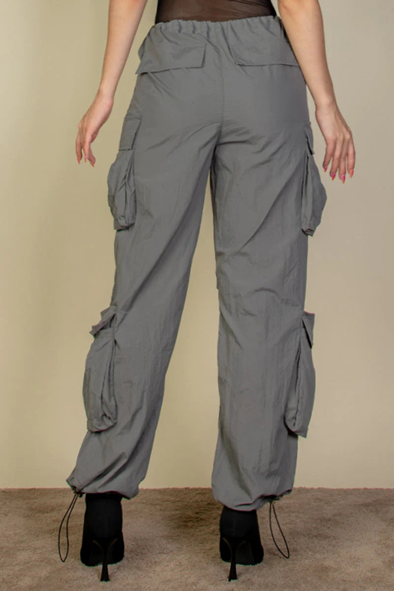 Women Flap Pockets Drawstring Ruched Parachute Pants nicholesgifts