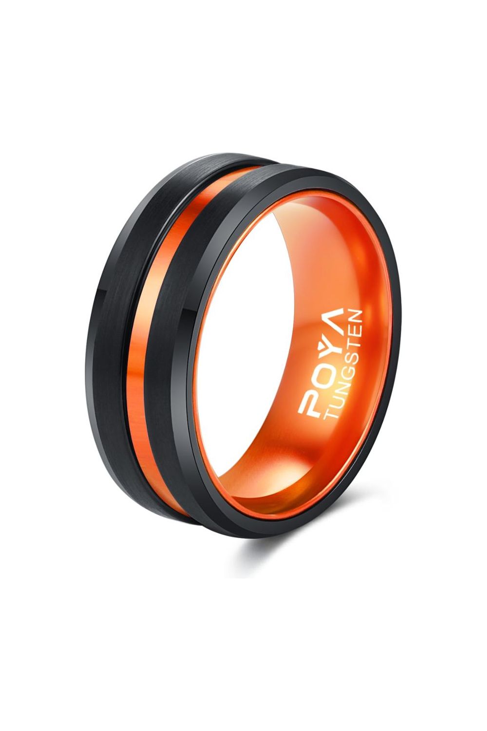 Tungsten Steel Ring With Orange Inner Ring Men