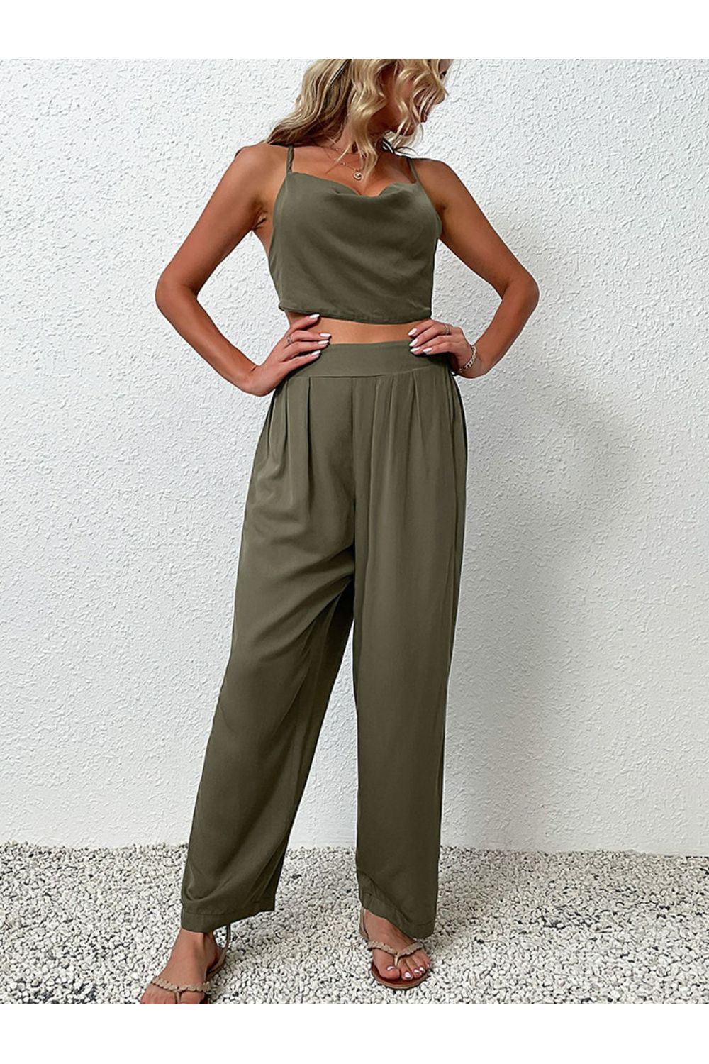 Women Crisscross Back Cropped Top and Pants Set nicholesgifts