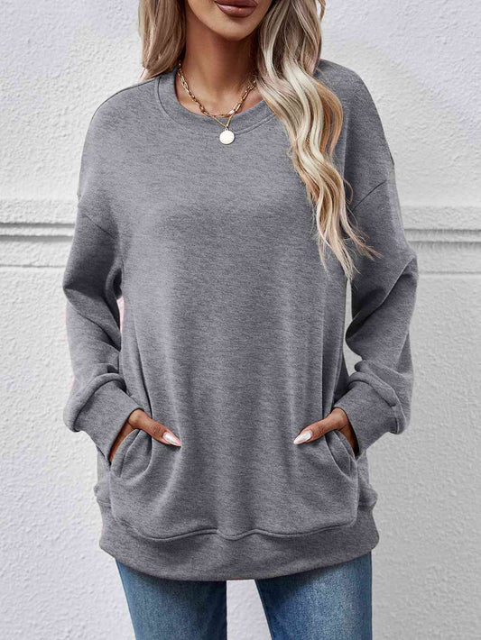 Women Dropped Shoulder Sweatshirt with Pockets nicholesgifts