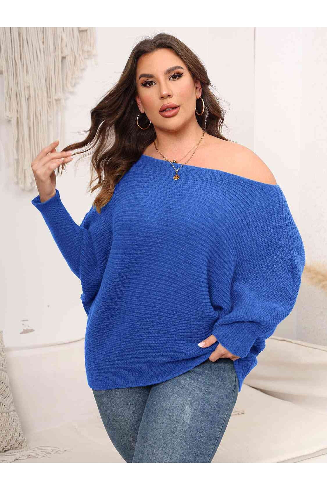 Full Size Women Boat Neck Batwing Sleeve Sweater nicholesgifts