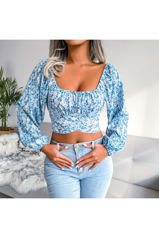 Women Ditsy Floral Crisscross Cropped Top nicholesgifts