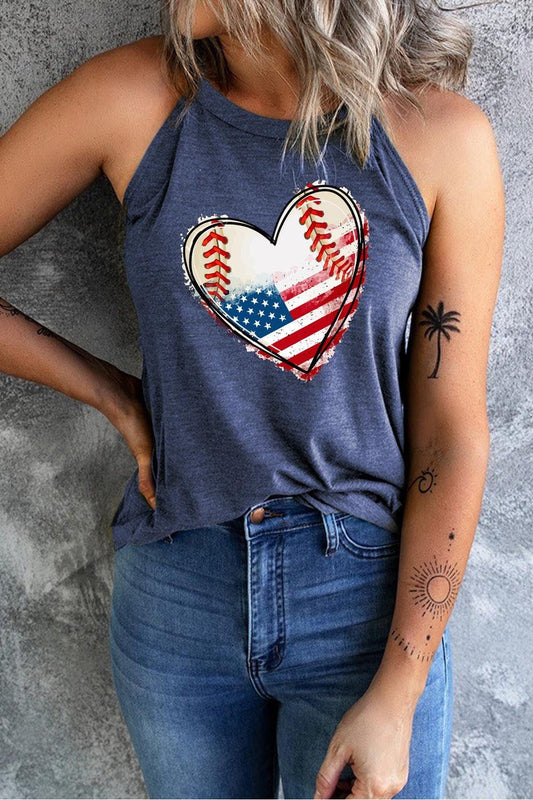 Women US Flag Heart Graphic Tank