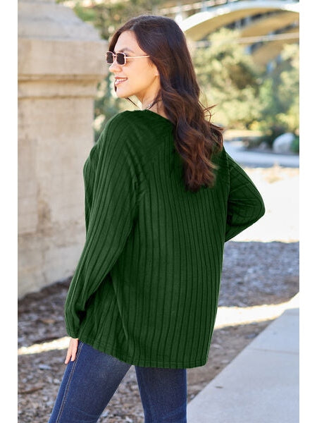 Women Basic Full Size Ribbed Round Neck Long Sleeve Knit Top nicholesgifts