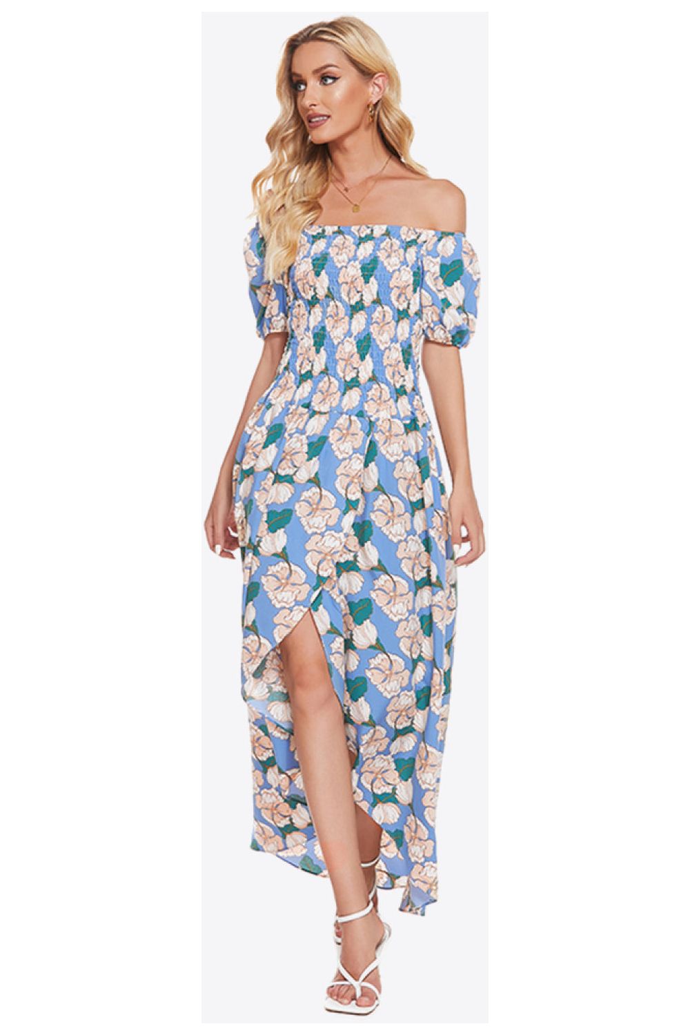 Women Floral Off-Shoulder Slit Maxi Dress