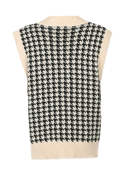 Women Houndstooth V-Neck Sweater Vest nicholesgifts