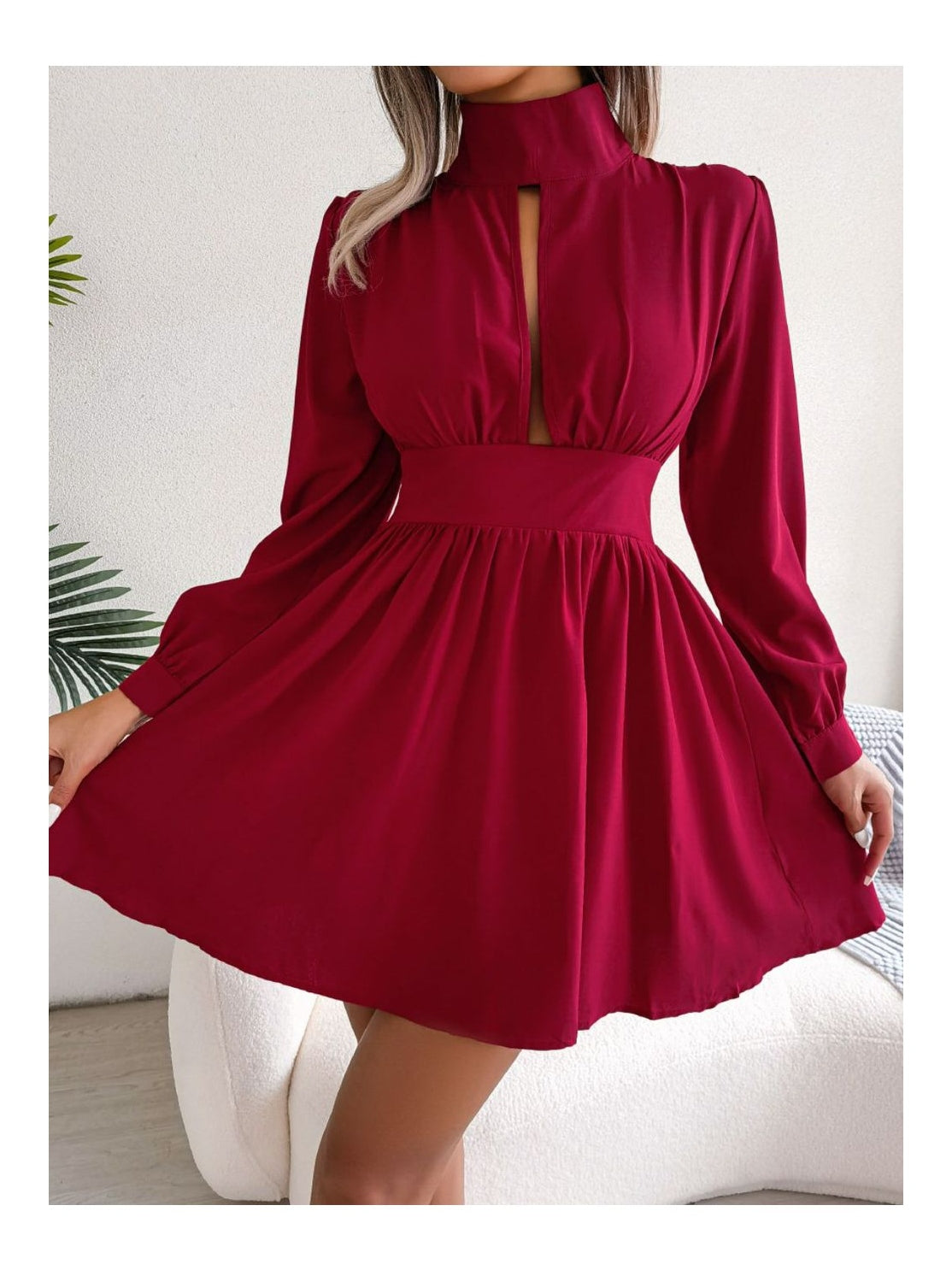 Women Cutout Turtleneck A-Line Mini Dress nicholesgifts