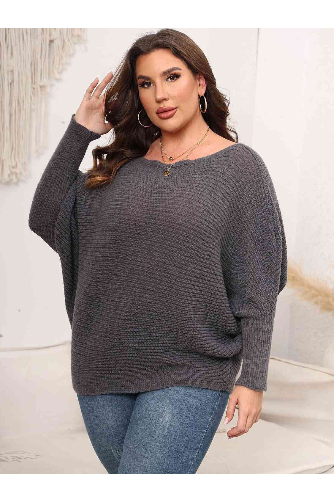 Full Size Women Boat Neck Batwing Sleeve Sweater nicholesgifts