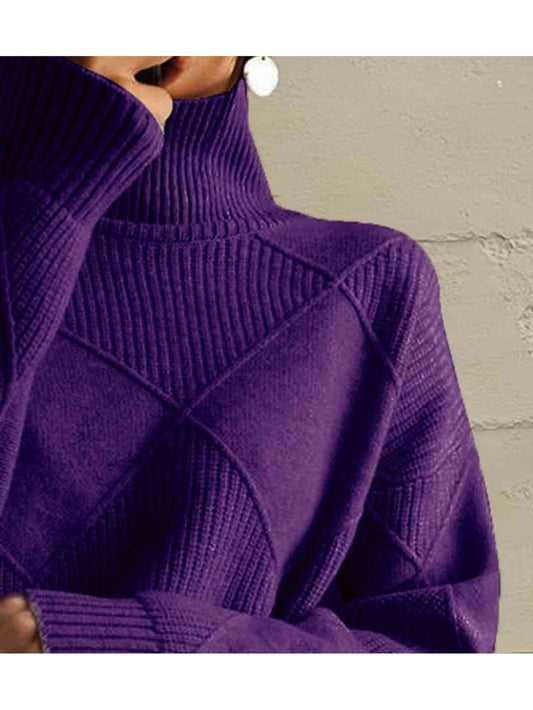 Women Geometric Turtleneck Long Sleeve Sweater