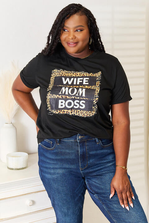 Women Wife Mom Boss Leopard Graphic T-Shirt nicholesgifts