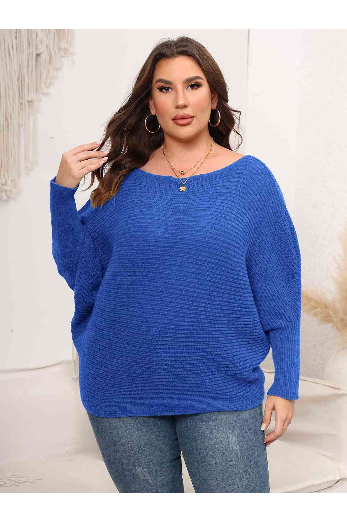 Full Size Women Boat Neck Batwing Sleeve Sweater nicholesgifts