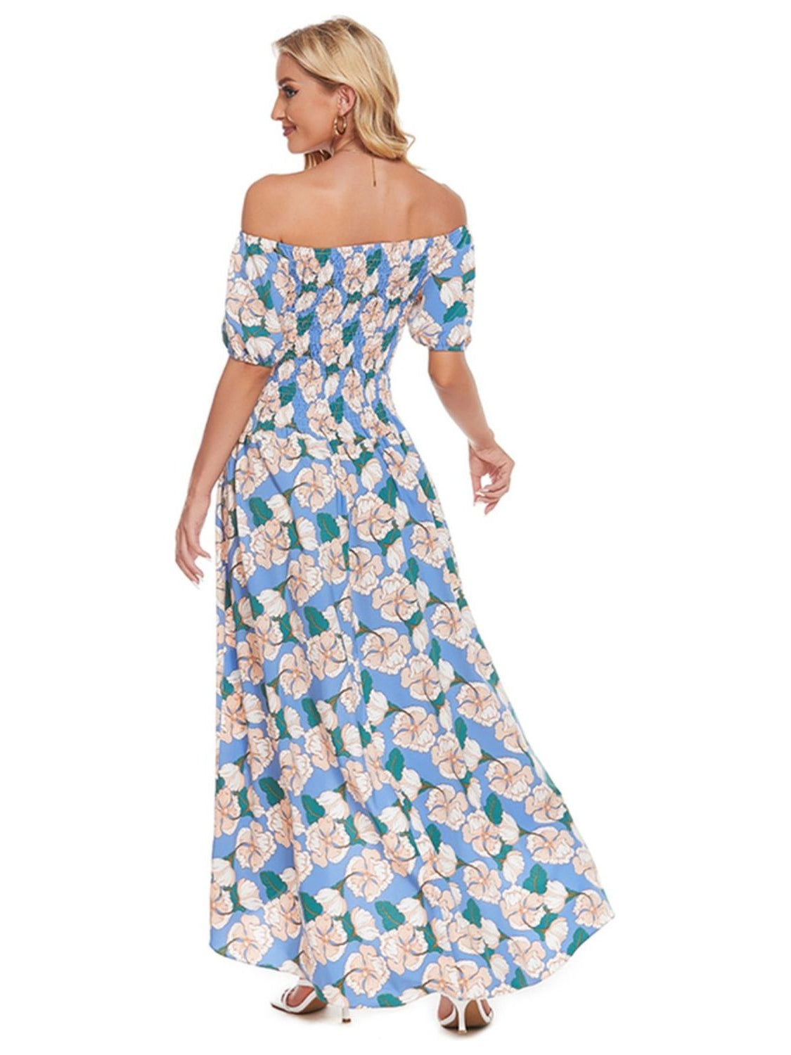 Women Floral Off-Shoulder Slit Maxi Dress nicholesgifts