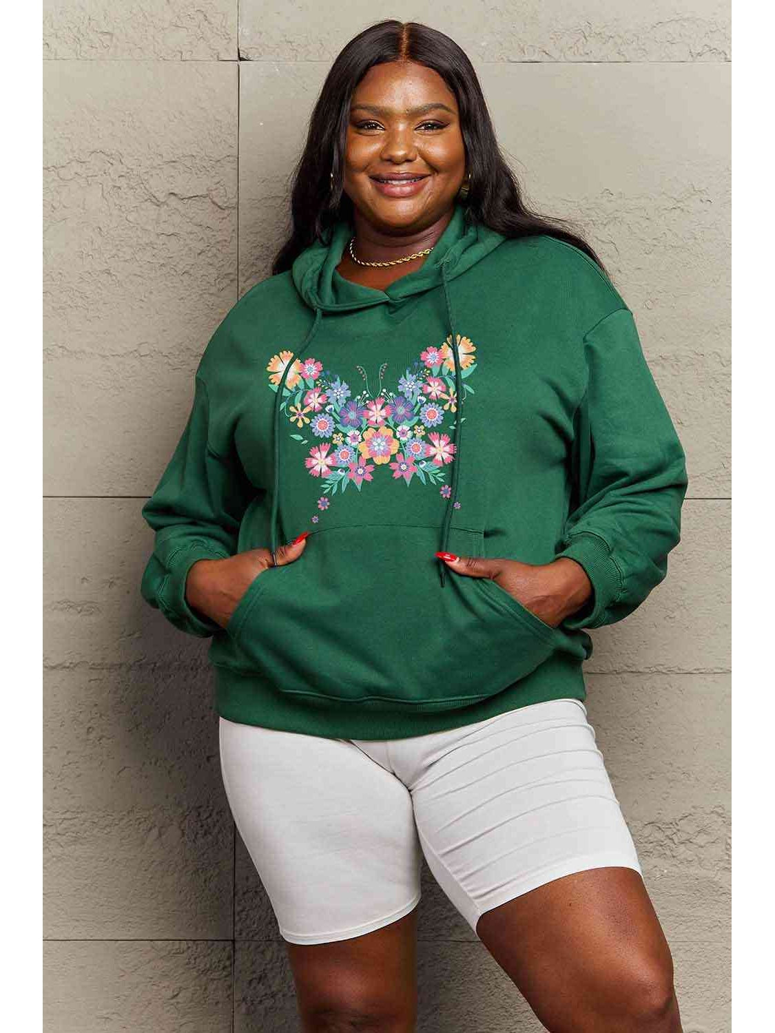 Women Simply Love Full Size Floral Butterfly Graphic Hoodie nicholesgifts