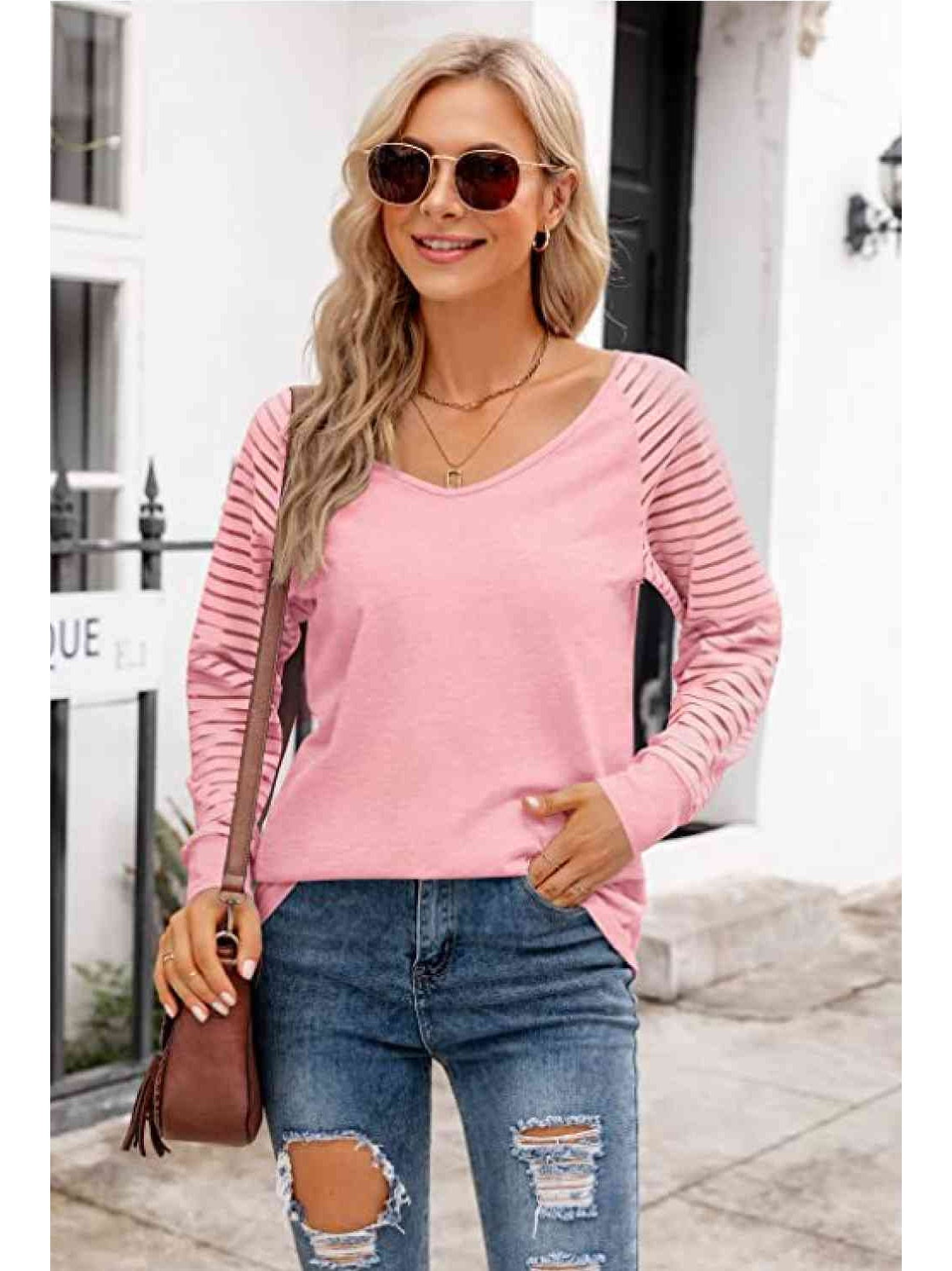 Women V-Neck Long Raglan Sleeve Top nicholesgifts