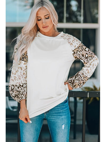 Women Leopard Round Neck Dropped Shoulder T-Shirt nicholesgifts