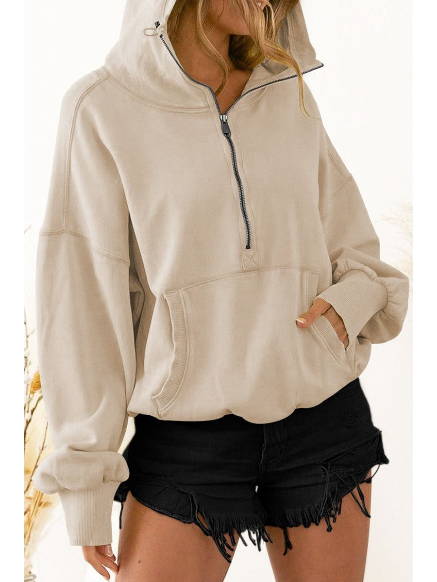 Women Zip-Up Dropped Shoulder Hoodie nicholesgifts