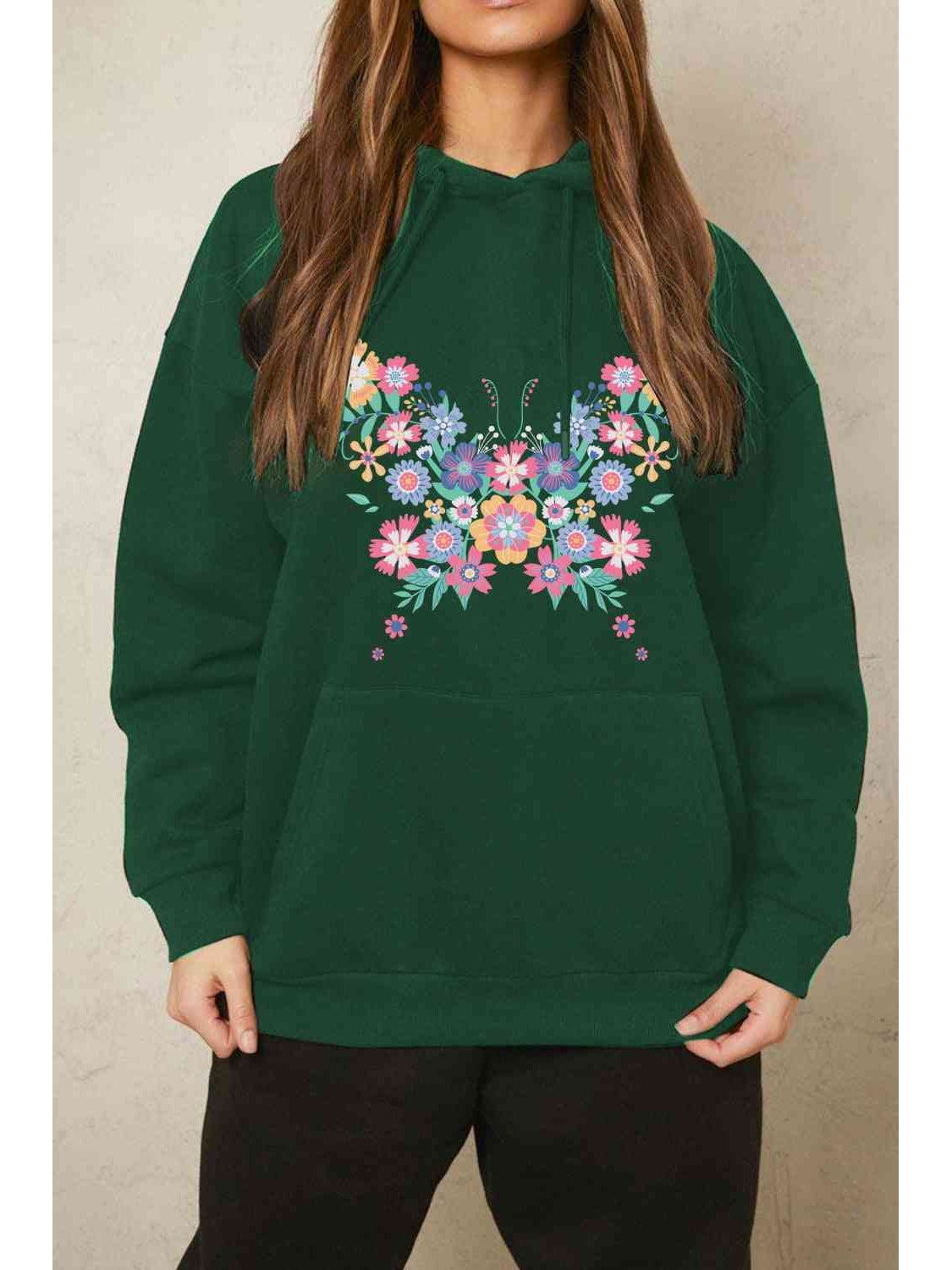 Women Simply Love Full Size Floral Butterfly Graphic Hoodie nicholesgifts