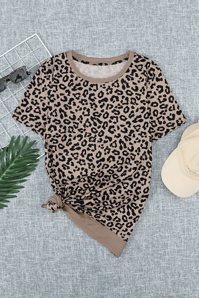 Women Leopard Print Short Sleeve Tee Shirt