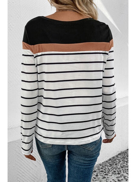 Women Striped Round Neck Long Sleeve T-Shirt nicholesgifts