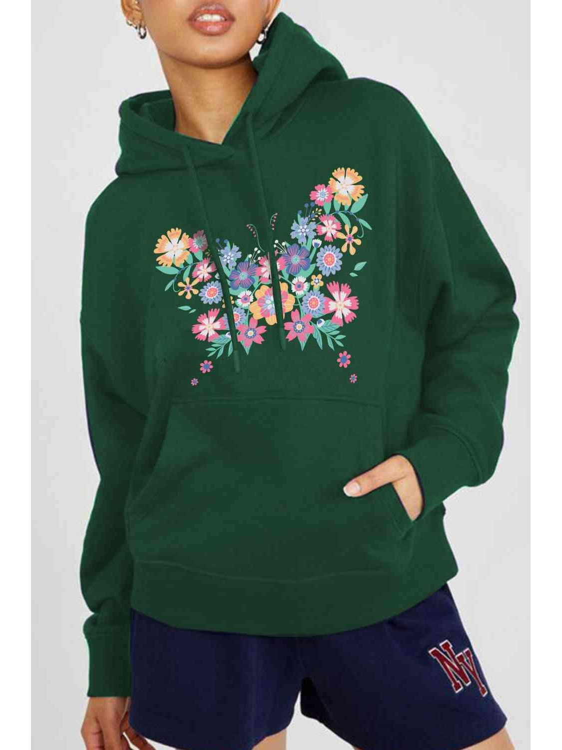 Women Simply Love Full Size Floral Butterfly Graphic Hoodie nicholesgifts