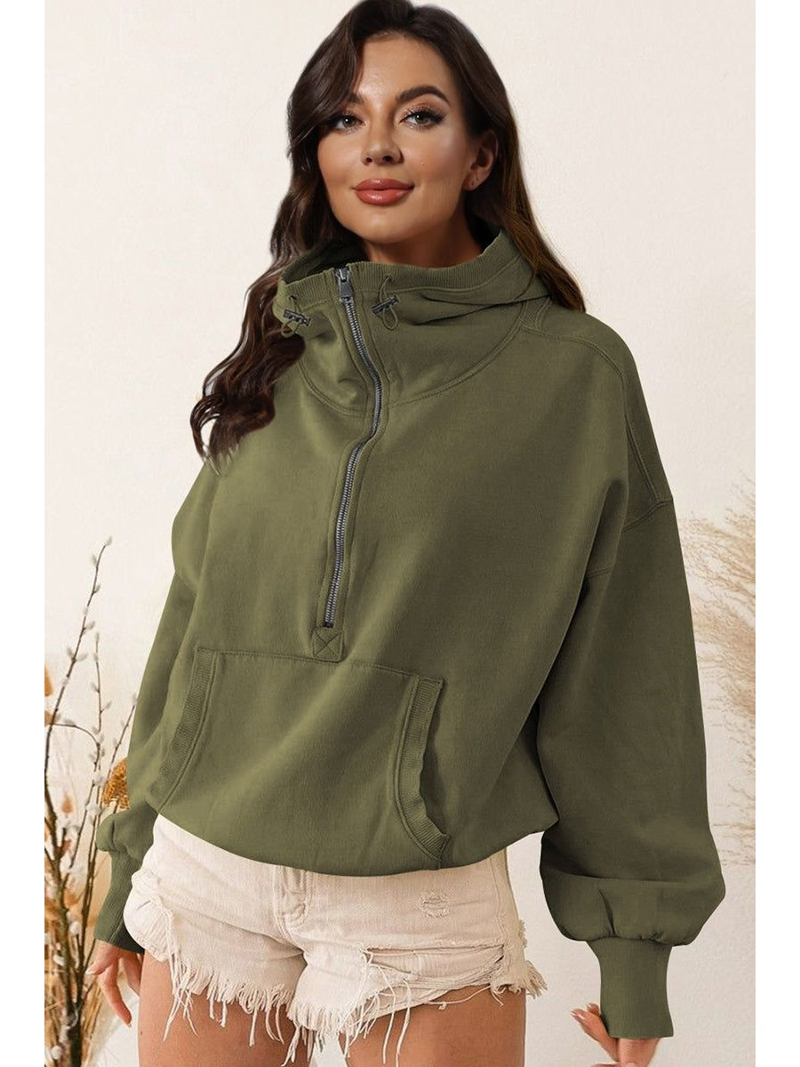 Women Zip-Up Dropped Shoulder Hoodie nicholesgifts