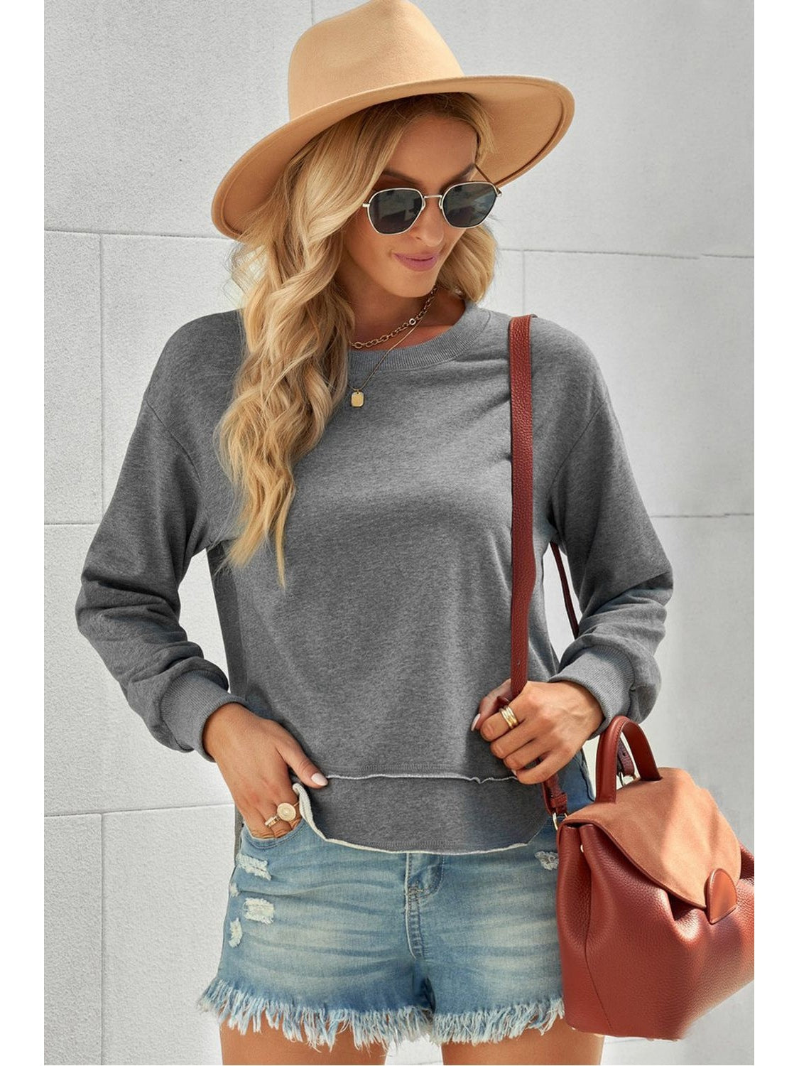 Women Side Slit Drop Shoulder Sweatshirt nicholesgifts