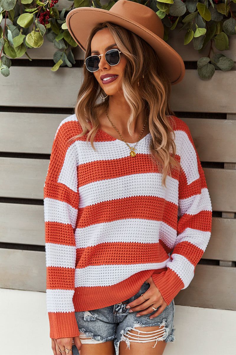 Women Star Pattern Round Neck Dropped Shoulder Sweater nicholesgifts