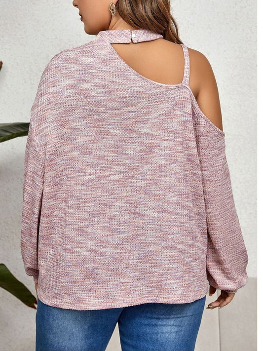 Plus Size Women Mock Neck Cutout Shoulder Long Sleeve Blouse