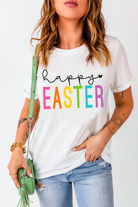 Women Happy Easter Round Neck Short Sleeve T-Shirt NicholesGifts
