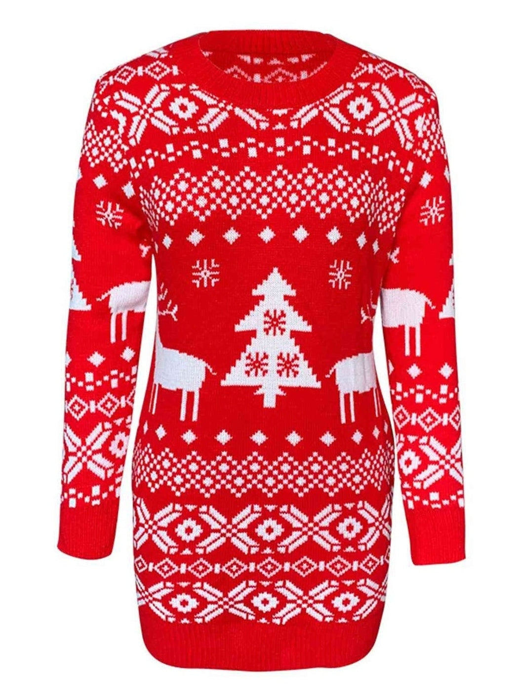 Women Christmas Element Round Neck Mini Sweater Dress