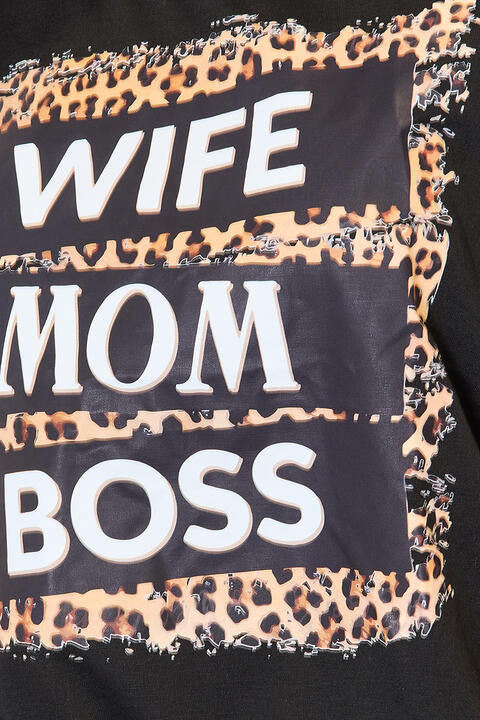 Women Wife Mom Boss Leopard Graphic T-Shirt nicholesgifts