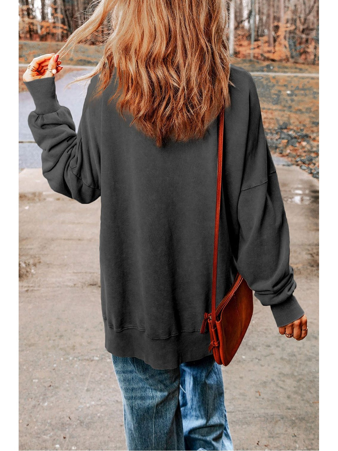 Women Dropped Shoulder Round Neck Long Sleeve Blouse nicholesgifts